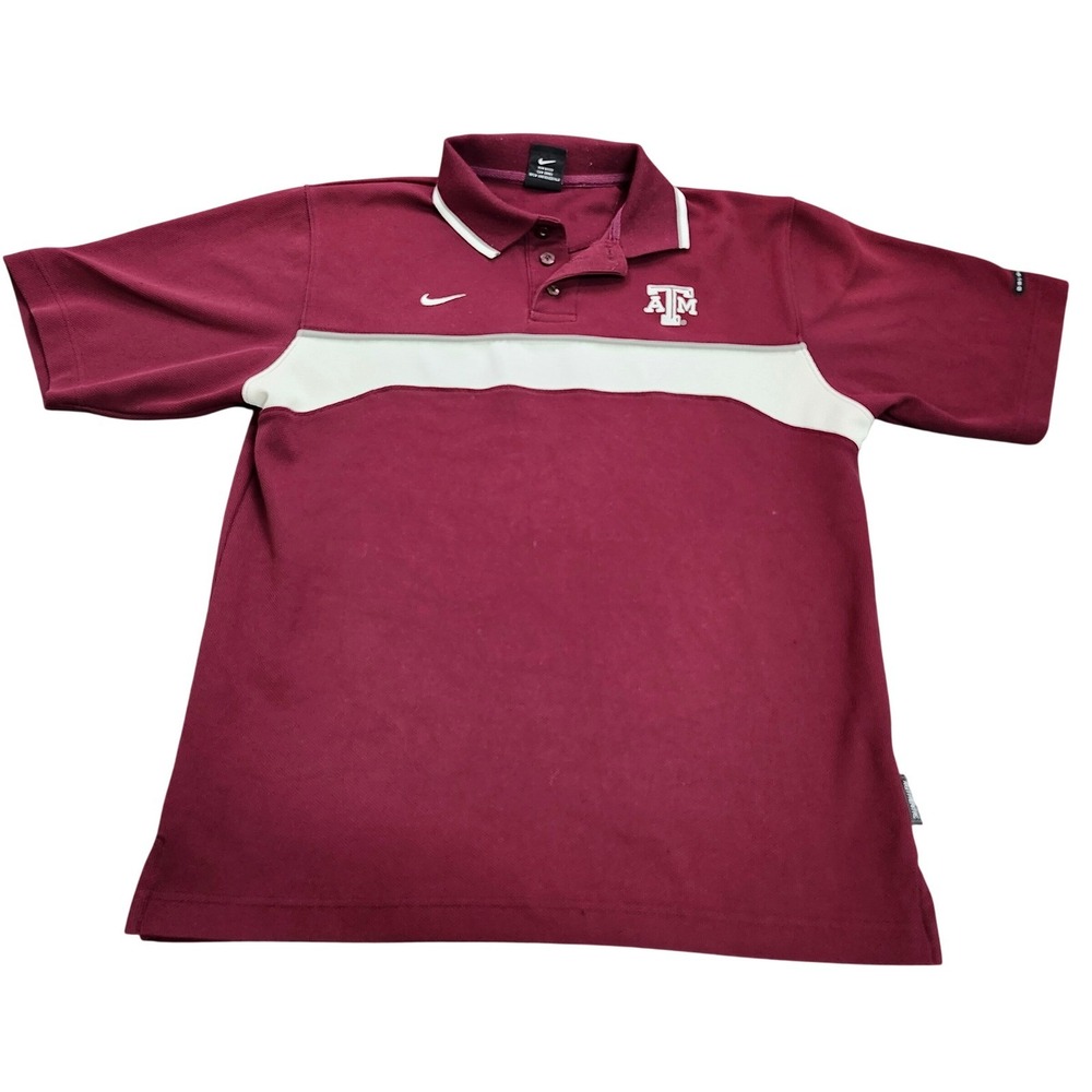 TEXAS A&M NIKE MENS S MAROON NCAA DRI-FIT COLORBLOCK POLO EUC